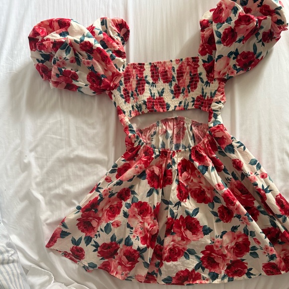 Altar’d State Cyndella Floral Rose Mini Dress | Floral Puff Sleeve Dress Size XS - Picture 3 of 7